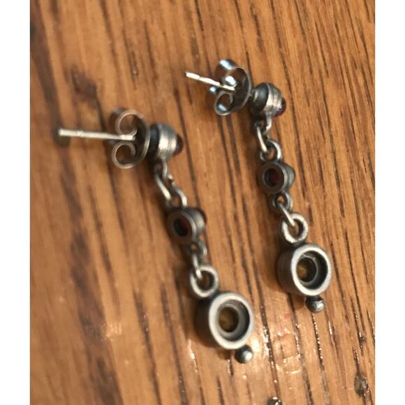 Silver-Tone Circle Link Dangle Purple and Crystal 1" Post Earrings - Picture 7 of 7